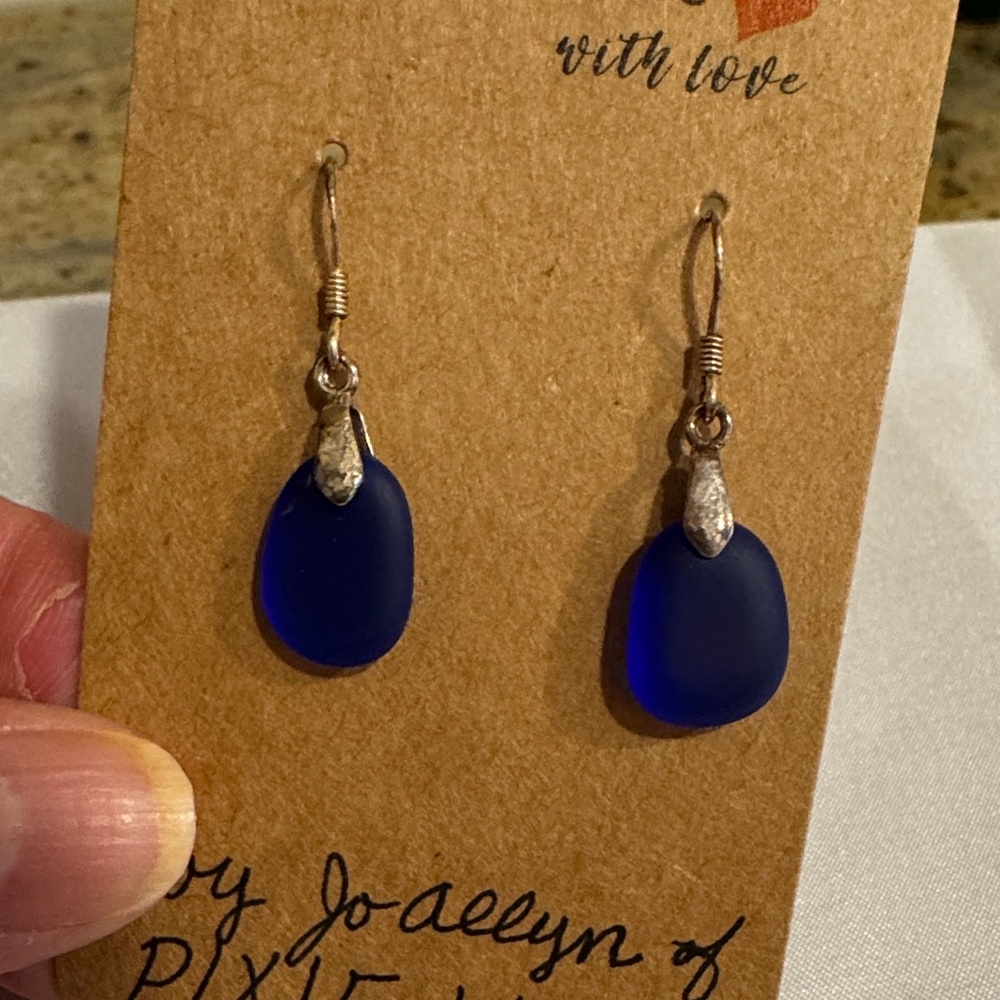 Minimalist Silver Earrings ( made from a artist Rockaway, NY  from Seaglass